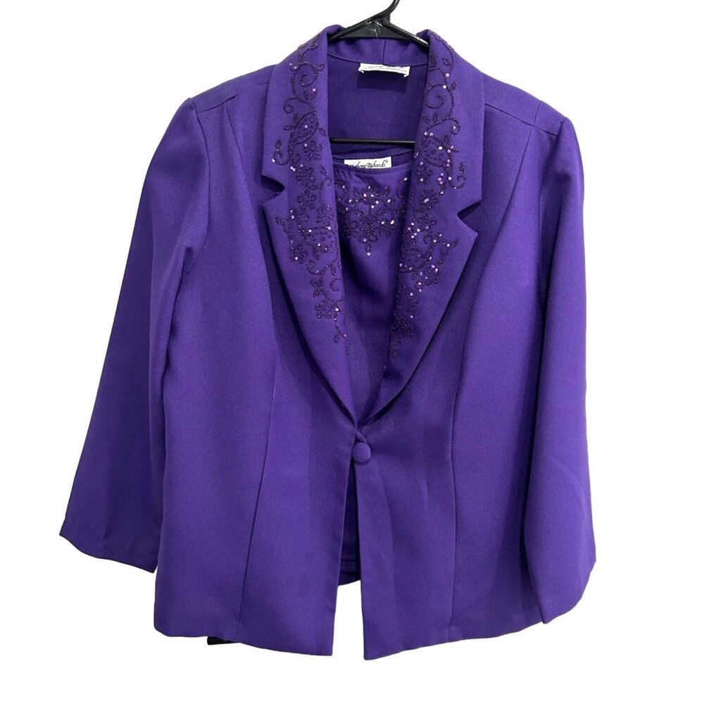 Anthony Richards Womens Purple Embroidered Jacket Shell Top Set Sz 14P